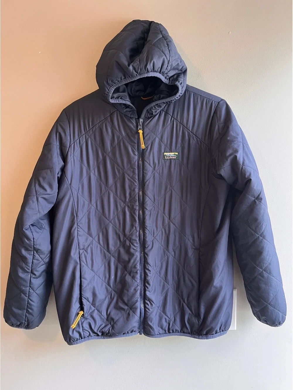 L.L. Bean Kids Mountain Bound Reversible Hooded Jacket Size XL 18 Beige Navy